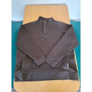 Eddie Bauer Sweater Mens XL Brown Pullover Quarter Button Quilted